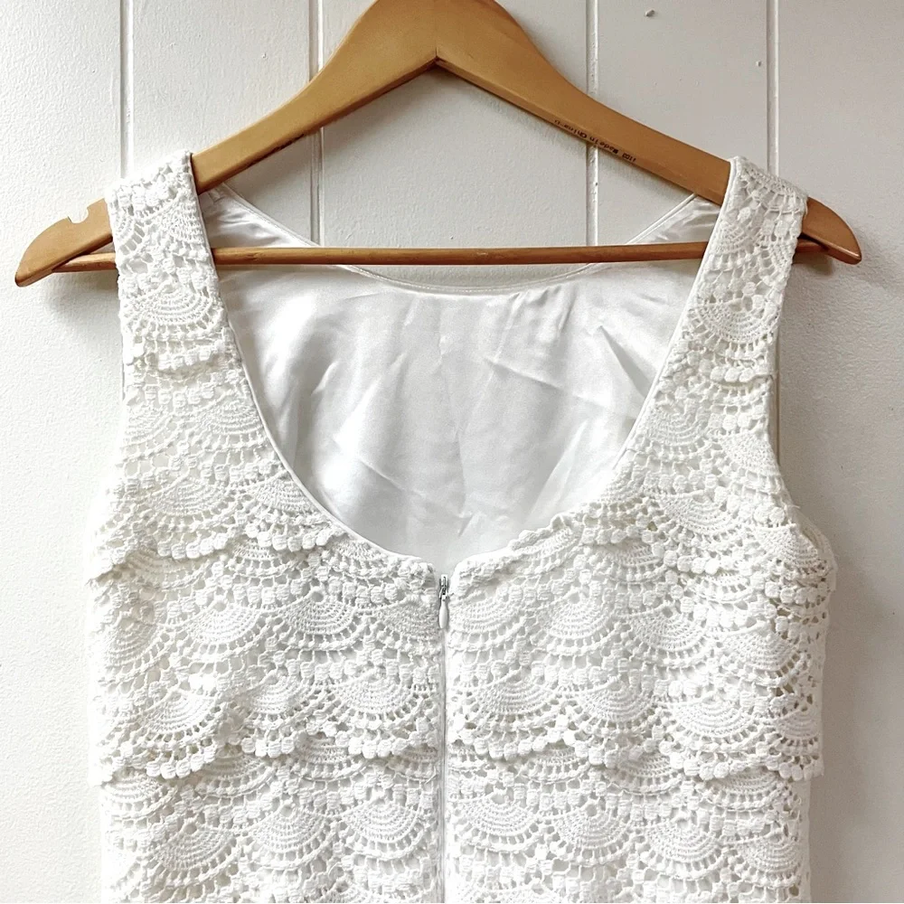 WHBM Womens White Crocheted Lace Dress SZ 4 Feminine Bridal Shower Coquette Boho - Picture 2 of 10